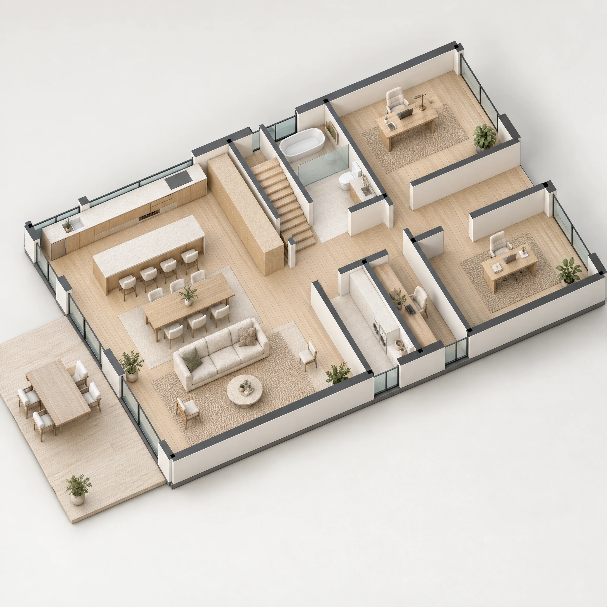 Ground-floor furnished architectural cutaway
